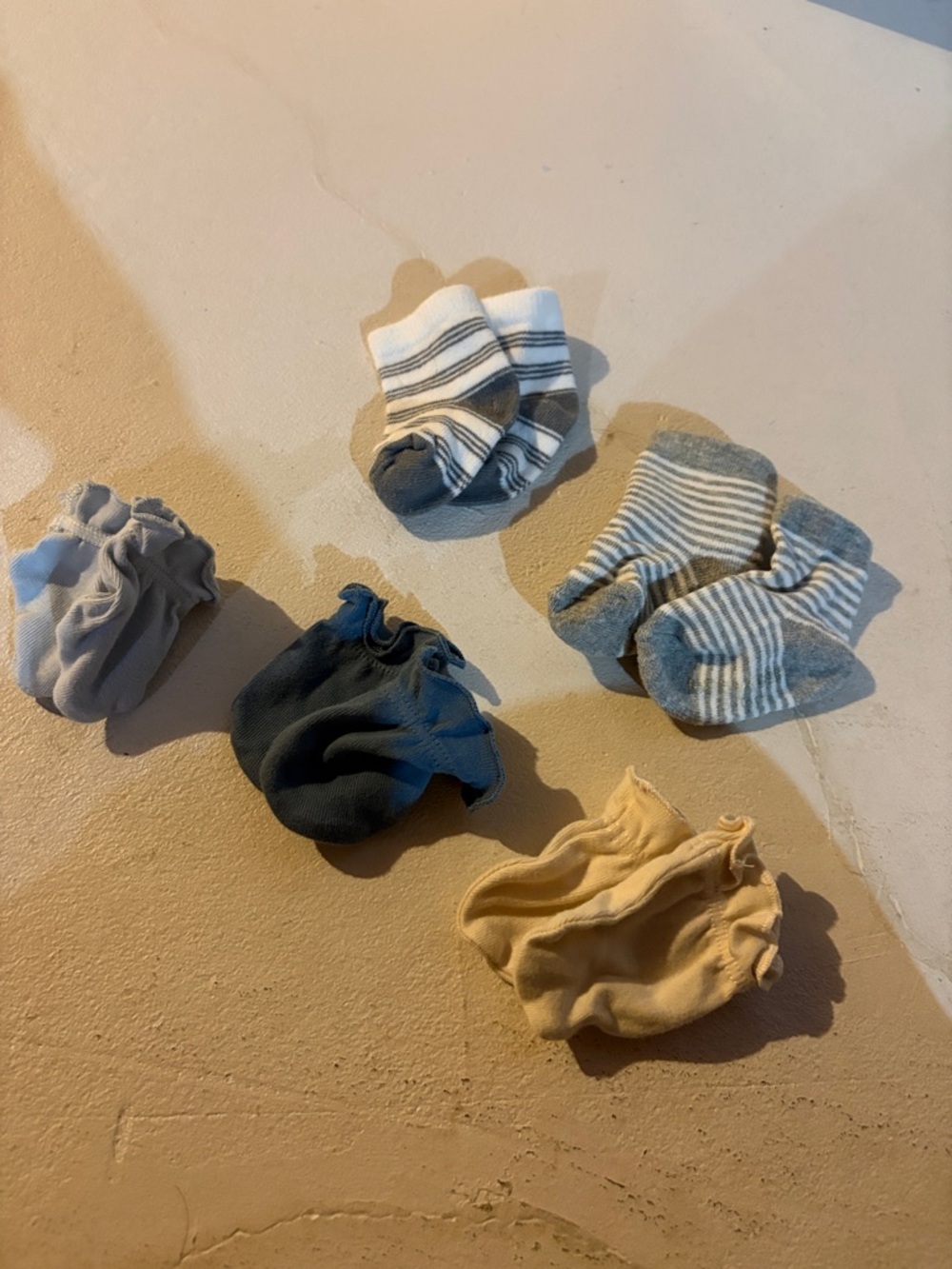Baby boy Socks and scratch mittens - Gray, Blue, Cream Stripes